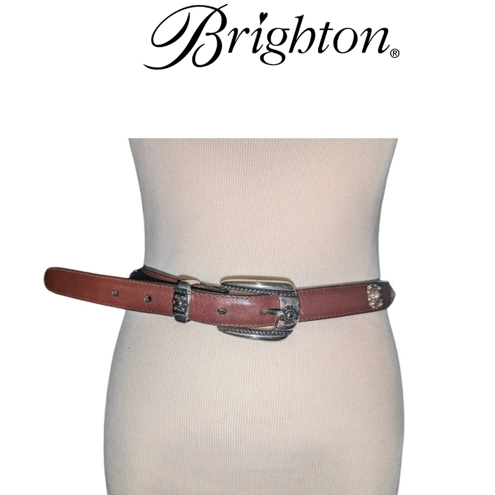 Brighton 1996 vintage brown leather belt with silver ornate details size…
